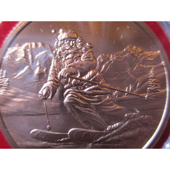 Skiing Santa 1 oz Copper Coin/Pendant (Air Tight Capsule) Ornament, 2025 - Picture 2 of 4